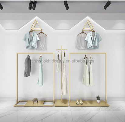 Clothes Shop Boutique Floor Standing Wholesale Clothes Stores Metal Clothing Rack Wall With Shelf