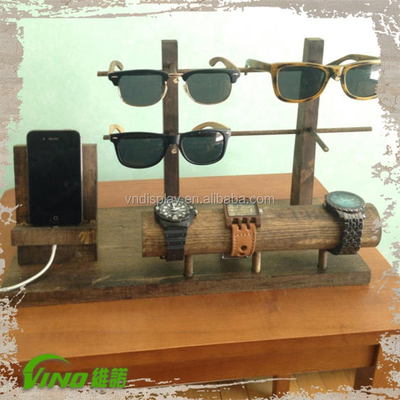 Handmade Wooden Watch Display Stand Pocket Watch Cell Phone Holder, Jewelry Store Display, Desktop Customized Sunglasses Rack