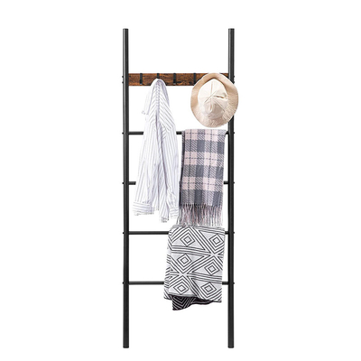5 Tier Ladder Standable Comforter Leaning Rack With 5 Hooks Removable Towel Drying And Display Rack For Bathroom
